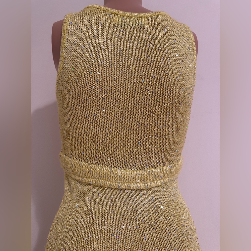 Asta Resort Natalia Dress - Chartreuse Sequins yellow green sheer maxi bodycon - Picture 5 of 6